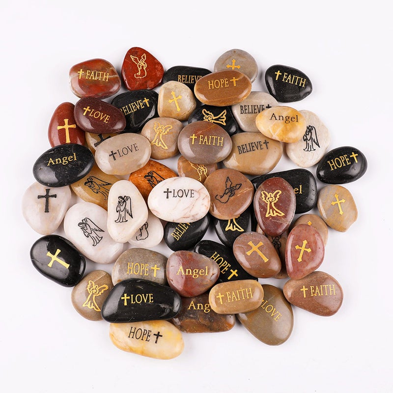 ROCKIMPACT 50PCS Angel Guardian Angel Stones Serenity Prayer Pebble Engraved Inspirational Motivational Healing Inspiring Rocks Encouragement Word Stones Wholesale Bulk, 2"-3" ea - Image 3